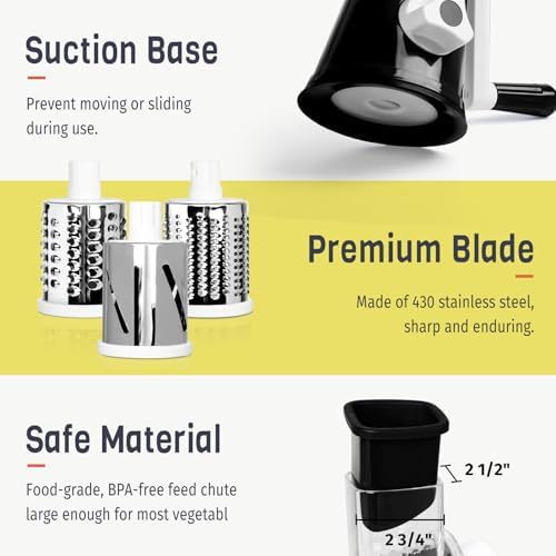 X Home Rotary Cheese Grater for Kitchen, Black