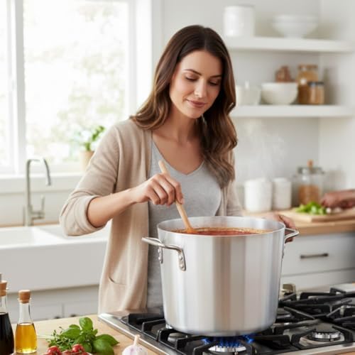 TrueCraftware- 16 qt. Aluminum Stock Pot with Riveted Handles 4mm Thickness- Multipurpose Pot Cookware Large Stockpot Stew For Cooking Simmering Soup Seafood Stock Home Kitchen Restaurant