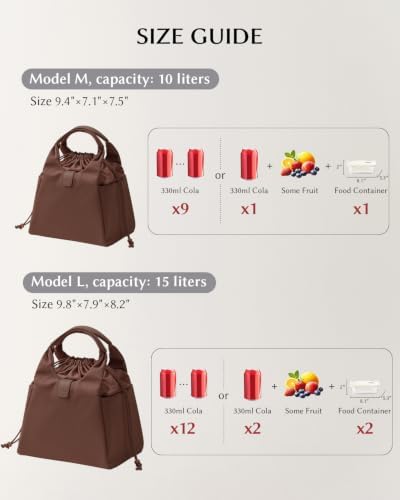 EACHY Insulated Lunch Bag for Women, Upgraded 13L Large Capacity Lunch Box, Stylish Drawstring Tote with Stain-Resistant Wipe-Clean Lining, Thermal Cooler Carrier for Work, Nursing and Commute