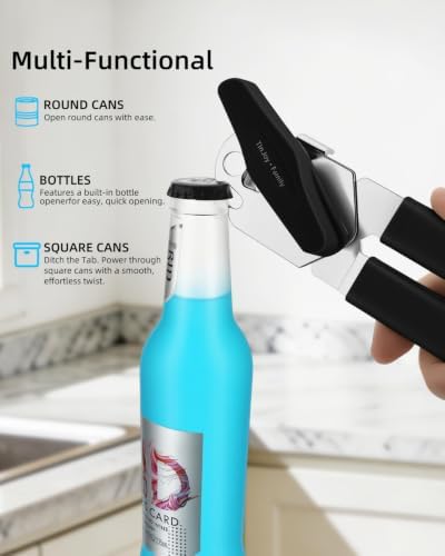 Can Opener Manual, Reinforced Blade, Effortless Knob, Non-Stick (Black)