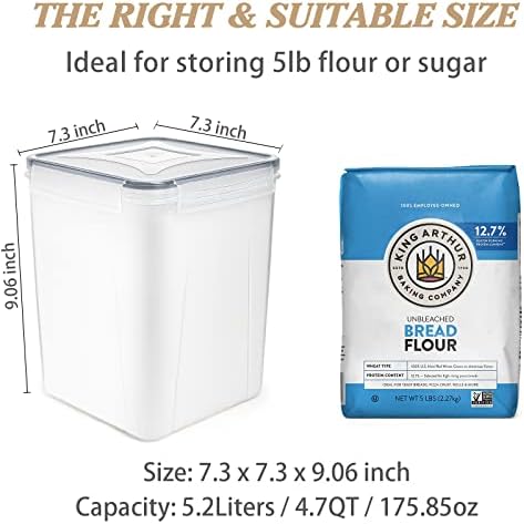 Wildone Flour Storage Containers 5.2L, 4 PCS Food Storage Containers, Gray