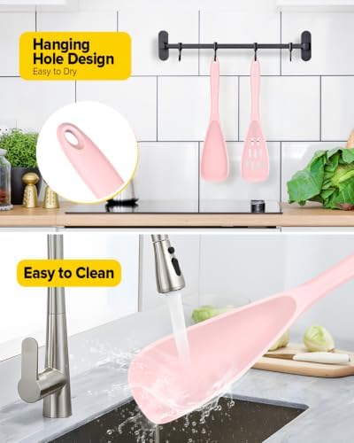 BUNDLEPRO Silicone Cooking Spoons for Nonstick Cookware, One-Piece, 2 Pack