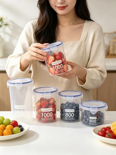 Food Storage Containers Set for 4 Pack, Freezer Containers with Airtight Lids - Microwave, Dishwasher & Freezer Safe - BPA-Free Containers for Fruits, Salads, Grains, Leftovers & More