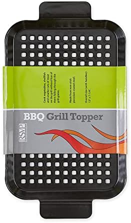 RSVP International Porcelain Coated Steel BBQ Grill Tray/Pan, Outdoor Barbeque Grilling Accessories for Cooking Fish & Vegetables, Dishwasher Safe, Small, 13x7.25"