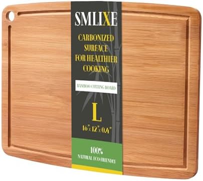 Bamboo Cutting Boards for Kitchen,Carbonized Wood Cutting Board with Deep Juice Groove for Chopping Meat, Vegetables, Fruits, Nuts,Lightweight & Durable,Ideal Kitchen Gift
