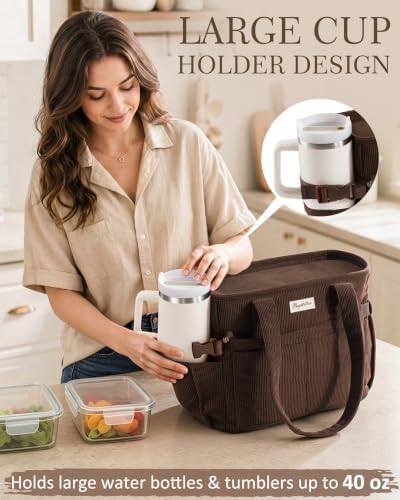 Bagstellar Corduroy Lunch Box for Women Insulated Lunch Bag Cooler Tote Bag