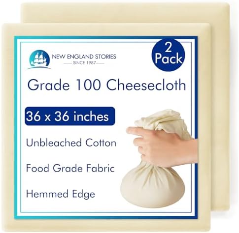2 Yards Reusable Cheesecloth, Grade 100, Cheese Cloth for Straining Craft, 100% Cotton Unbleached Muslin Cloth Strainer for Cooking, Baking, Juicing, Cheese Making