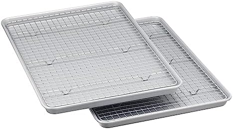 Amazon Basics Ceramic Nonstick Baking Sheets & Cooling Rack Set, Dishwasher Safe, Oven Safe, Half Sheet Size, Gray, 2-Pack