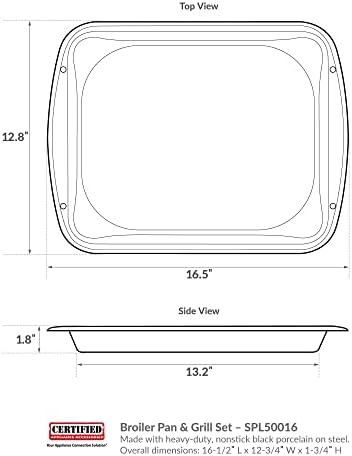 Certified Appliance Accessories Large 2-Piece Broiler Pan & Grill Set Porcelain-on-Steel 16-1/2"x12-3/4"x1-3/4", Universal, Whirlpool, Broiler Pan for Oven, Black