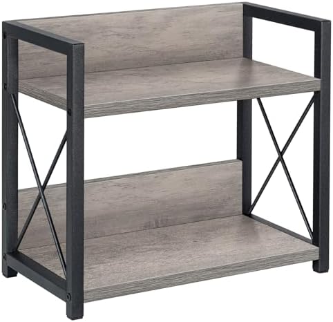 Giikin Countertop Shelf Organizer, 2 Tier Kitchen Spice Rack for Countertop, Wood Kitchen Counter Shelf for Home, Coffee Station Organizer (Grey,S)