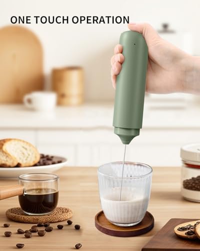 CIRCLE JOY Rechargeable Milk Frother Handheld, Dual Ring Electric Coffee Frother, Portable Hand Frother Wand Drink Mixer for Matcha Lattes Cappuccino, Kitchen Gifts, Green