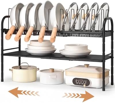 HULISEN Pots and Pans Organizer Under Cabinet, 2-Tier Expandable Pot Rack
