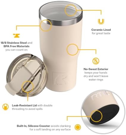 RTIC 20oz Essential Tumbler with Lid, Ceramic Lined, Beach