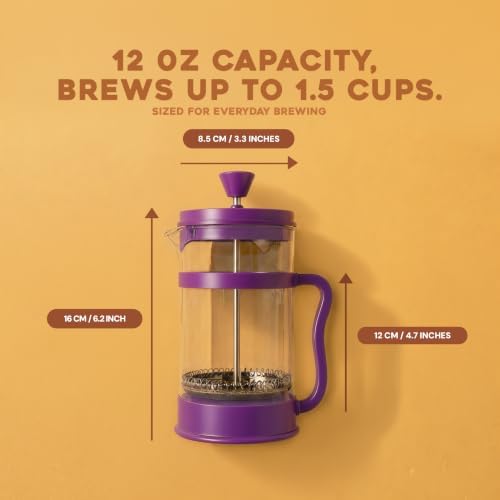 Utopia Kitchen 12 Ounce 0.35 Liter French Press Coffee Maker, Tea Maker, Travel Coffee Presses, Heat Resistant Thickened Borosilicate Coffee Pot for Camping Travel Gifts, Plum Pack of 1