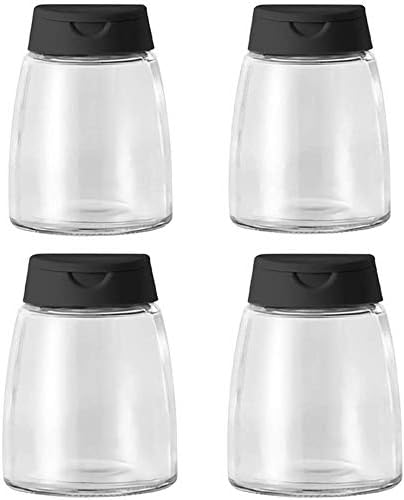 Glass Spice Jars, Double Lids Seasoning Shakers Glass Bottles Spice Shakers Sifter Barbecue Salt & Pepper Shaker Container (4PCS）