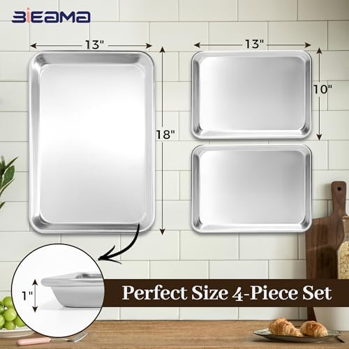 BIEAMA Aluminum Baking Sheet Pan Set of 4, 18" x 13"+ 13" × 10"