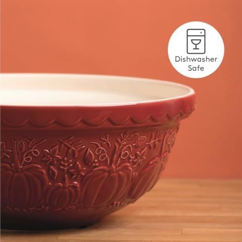 Mason Cash In the Pumpkin Patch S18 Mixing Bowl, Cranberry, Stoneware, 2.85 Qt, Embossed Pumpkin Design