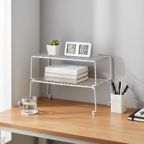 6-Pack Large (15.7x8.54inch) Multi-Level Organizer Rack, Kitchen Shelves for Spice Organization for Cabinet, Pantry Organizers and Storage, Wire Extra Shelf, Desk Organizer, Stackable, White