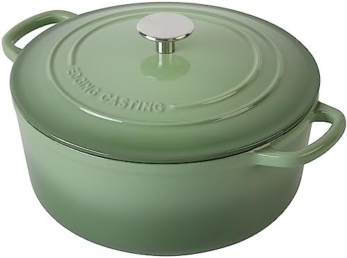 EDGING CASTING Enameled Dutch Ovens Cast Iron Dutch Oven Pot with Lid for Bread Baking, Cook, Dual Handle, 7 Quart, Pistachio Green