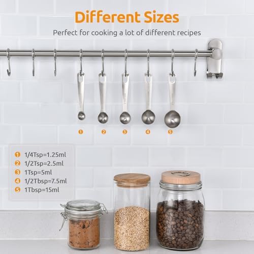 U-Taste 18/8 Stainless Steel Measuring Spoons Set of 5, Teaspoon Tablespoon