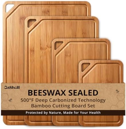 GASHELL Bamboo Cutting Board Set with Beeswax Coating for Kitchen(S+M+L+XL)