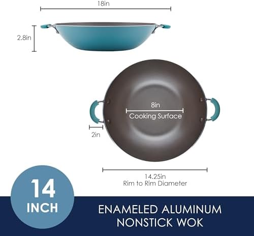 Rachael Ray Cook + Create Nonstick Wok, 14 Inch Stir-Fry Pan - Agave Blue