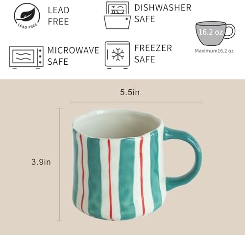 Stripe Ceramic Coffee Mugs, 12oz Vibrant Striped Red and Green Alternating Design Cute Mugs, Dishwasher & Microwave Safe Cups for Coffee, Tea, and Cocoa, Perfect for Daily Brews tea or coffee