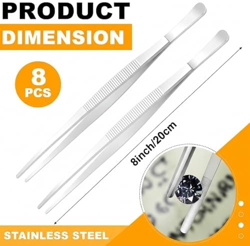 Yaomiao 8 Packs 8 Inch Cooking Tweezers Bar Kitchen Tongs, Silver