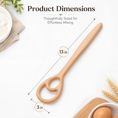 2 Pack Wooden Danish Dough Whisk, 12.6 Inch Seamless Sourdough Mixer Tool, Bread Whisk for Mixing Pizza Pastry, Danish Dough Hook & Spurtle for Sourdough Starter Stirring