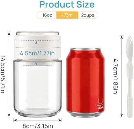 Vtopmart 6 Pack 16oz Glass Overnight Oats Container with Spoon, Compartment