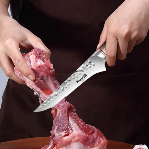Huusk Boning Knife for Meat Cutting with Ergonomic Pakkawood Handle