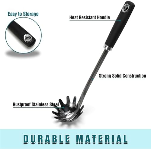 Black Stainless Steel Pasta Spoon, Spaghetti Server, Pasta Fork