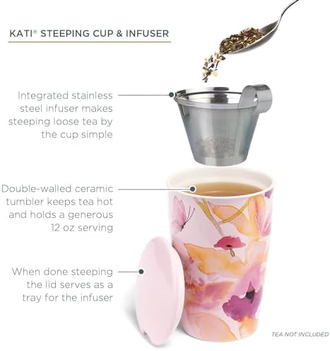 Tea Forte Double-Walled Ceramic Kati Cup, Mariposa, 12 oz