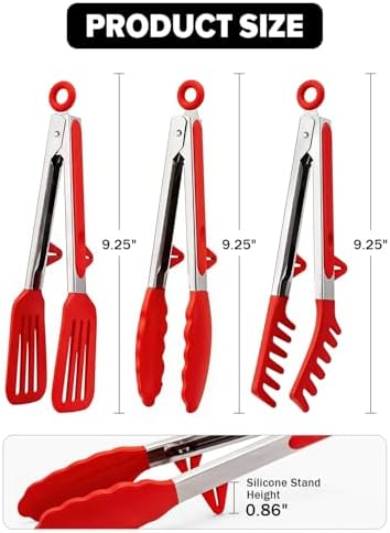 Kitchen Tongs for Cooking, Stainless Steel, Non Scratch Silicone Tip,3 Pack