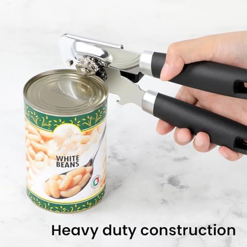 Manual Can Opener with Magnet Lid Lifter,Heavy Duty Handheld Tin Opener and Bottle Opener for Seniors with Smooth Edge Cut,Sharp Cutting Blade, Easy Turn Knob