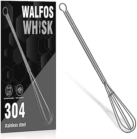 Walfos Long Small Whisks Skinny Little Whisk 10 inch Tiny Mini Whisk With Long Handle for Mixing Sauces, Coffee, Cooking,Beating, Blending Ingredients,