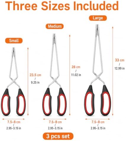 3 Pcs Stainless Steel Scissor Tongs (9/11/13 Inch) For Bbq Grilling Tool