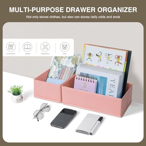 DIMJ Drawer Organizers for Clothing, Set of 4 Dresser Drawer Organizers, Fabric Closet Organizers and Storage, Drawer Dividers for Baby Clothes, Socks, Belt, Tie (Pink)
