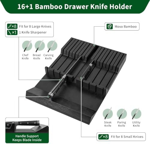 Utoplike Bamboo In-Drawer Knife Block Organizer, Drawer Knife Holder Black