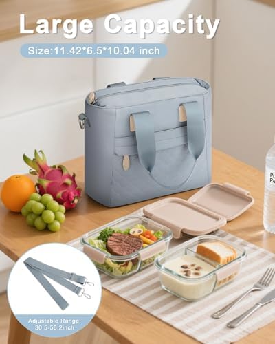 Capolo Lunch Bag for Women,Small Insulated Lunchbox Tote Reusable,M-Blue