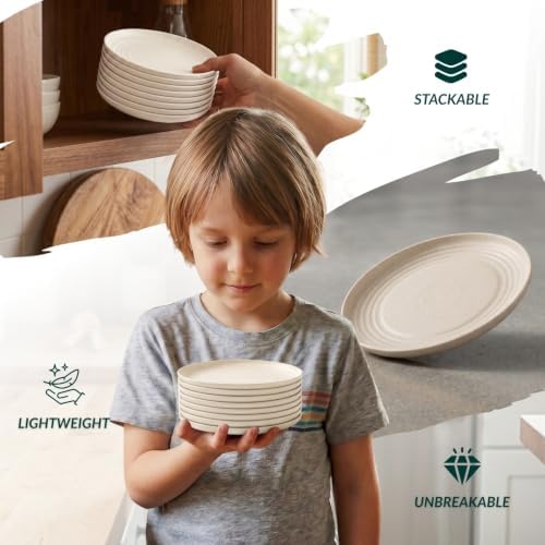 Homienly Small Plates | 5.7 Inch Lightweight & Unbreakable Wheat Straw Plates | Mini Dessert Plate Set, Microwave & Dishwasher Safe Set of 8 -Beige