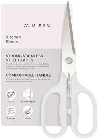 Misen Heavy Duty Kitchen Shears - Comfortable Ambidextrous Scissors for Meat, Poultry, Herbs & More - Easy to Clean - German Stainless Steel - Large | White