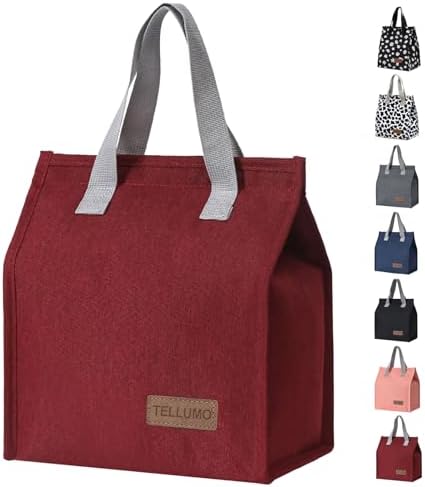 TELLUMO Insulated Lunch Bag for Men Women, Large Reusable Leakproof Lunch Box Container, Small Portable Thermal Snack Bag, Reusable Travel Office Work Beach Cooler Tote Bag for Adults, Red