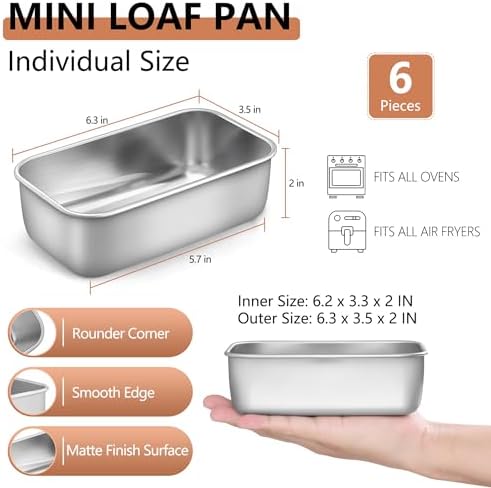 LIANYU 6 Pack Mini Loaf Pan Tin for Baking Bread, Stainless Steel Bread Pan