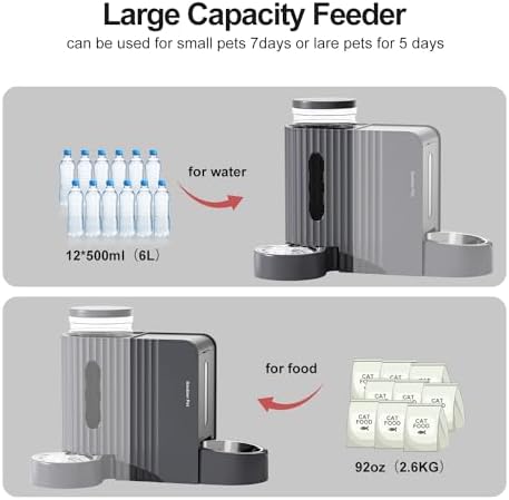 Gravity Automatic Cat Feeder, Water & Food Dispenser Set, Stainless Bowls