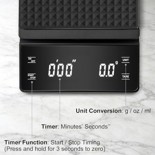 Coffee Scale with Timer, 3kg/0.1g High Precision Espresso Scale, Digital Kitchen Scale for Espresso and Pour-Over Coffee (Batteries Included)