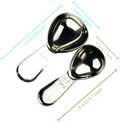 CoaGu Coffee Scoop Set: 15ml & 30ml (1Tbsp & 2Tbsp) 18/8 Stainless Steel Tablespoons for Precision Coffee Brewing and Baking