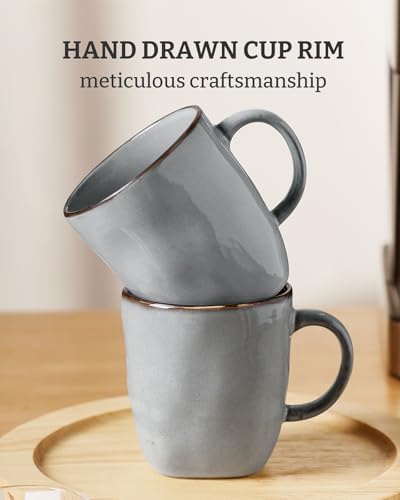 famiware Coffee Mugs Set of 4, Ocean Square 13oz Coffee Cup Set with Handle