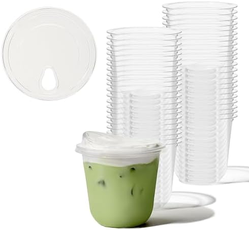 TOSSWARE NATURAL 12oz Arc Bundle - Plant Based 98mm Clear Cold Cups + Sip Lids - Plastic Alternative for Parties, Bachelorettes, Weddings - Recyclable - Set of 50