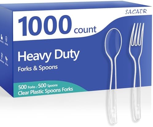 SACATR 1000 Count Clear Plastic Silverware Heavy Duty -Forks, Spoons